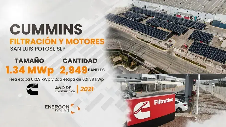 Proyecto solar Energon en Cummins Filtración: 1.34 MWp, 2021