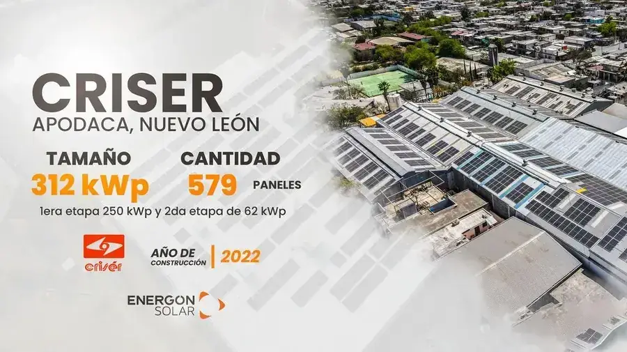 Proyecto solar Energon en CRISER: 312 kWp, 2022