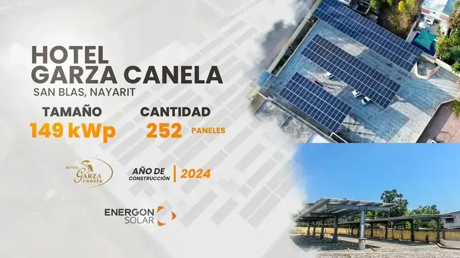 Proyecto solar Energon en Hotel Garza Canela: 149 kWp, 2024